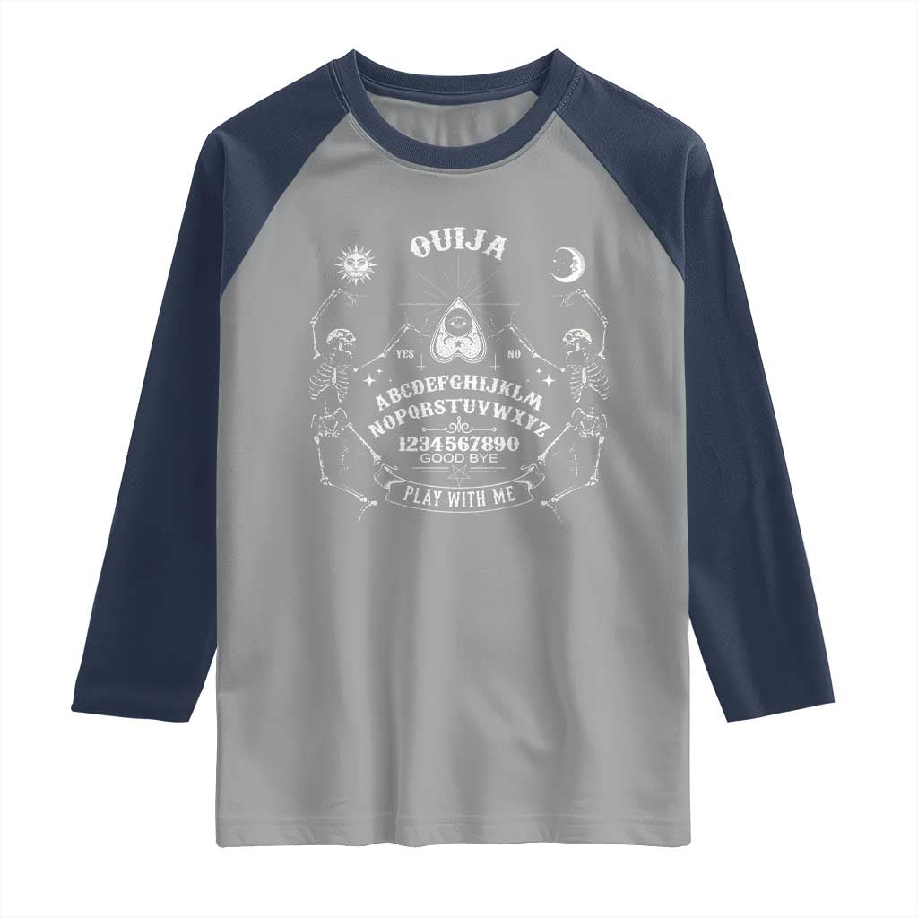 Ouija Board Spirit Board Occult Gothic Skeleton Halloween Pagan Raglan Shirt - Wonder Print Shop