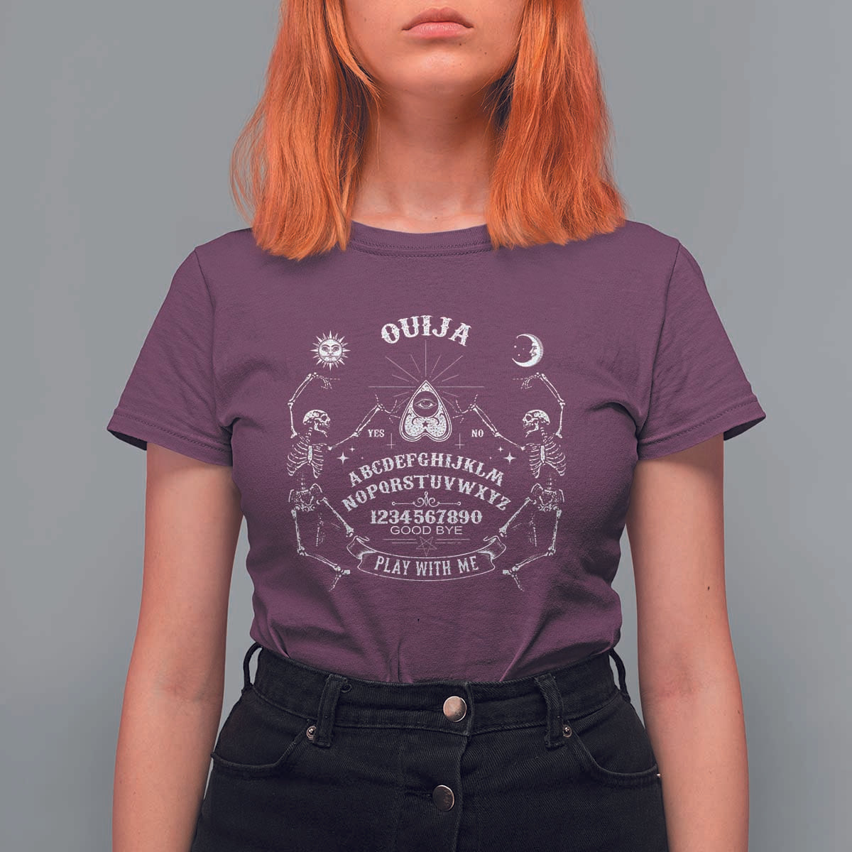 Ouija Board Spirit Board Occult Gothic Skeleton Halloween Pagan T Shirt For Women - Wonder Print Shop