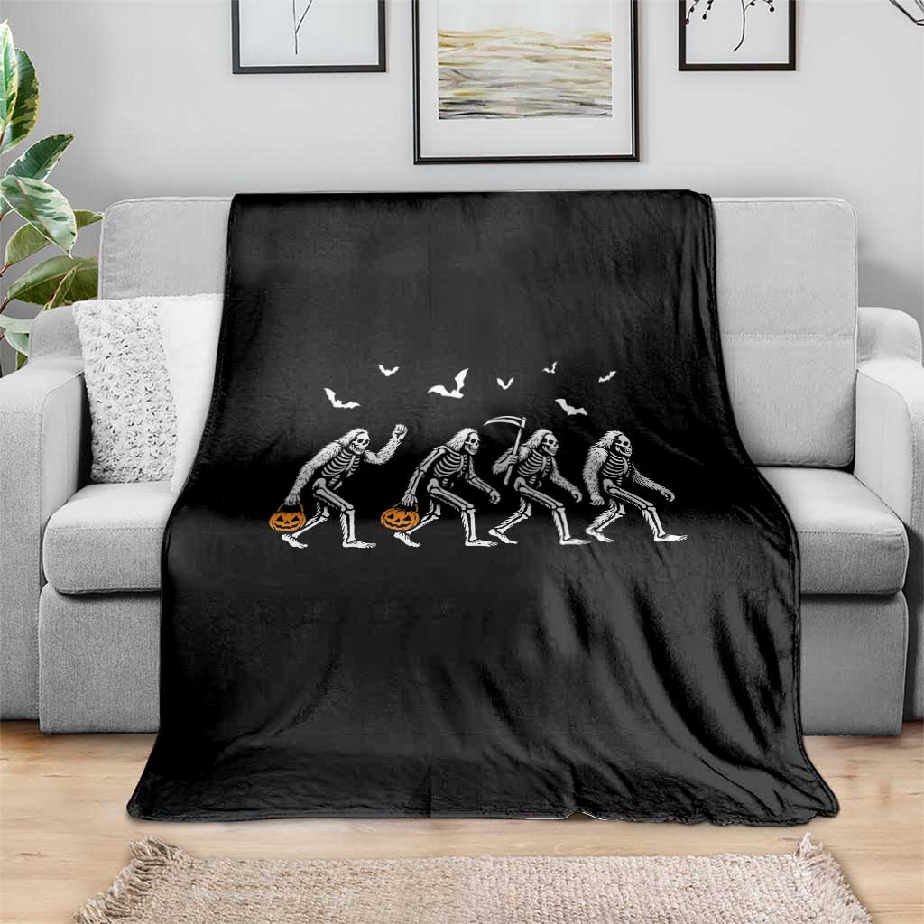 Funny Halloween Bigfoot Throw Blanket Skeleton Sasquatch Jack O Lantern - Wonder Print Shop