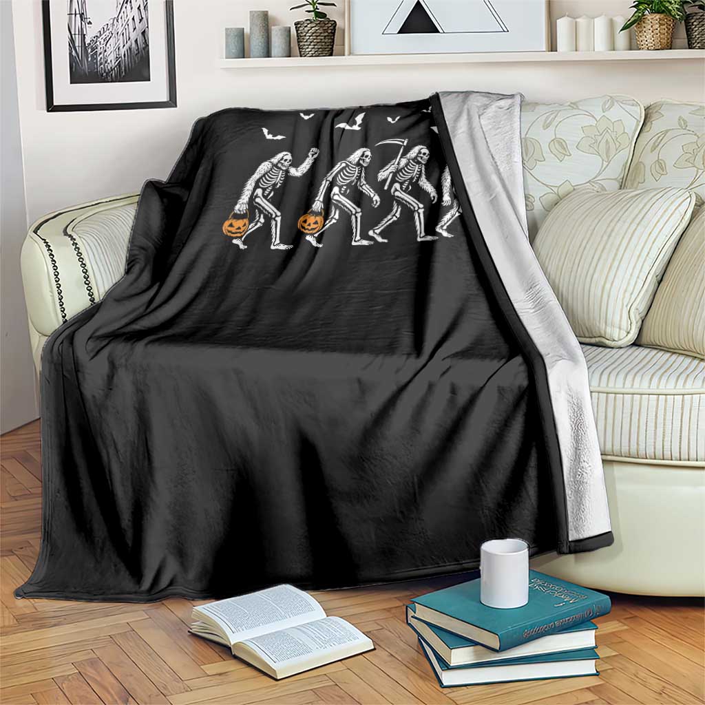 Funny Halloween Bigfoot Throw Blanket Skeleton Sasquatch Jack O Lantern - Wonder Print Shop