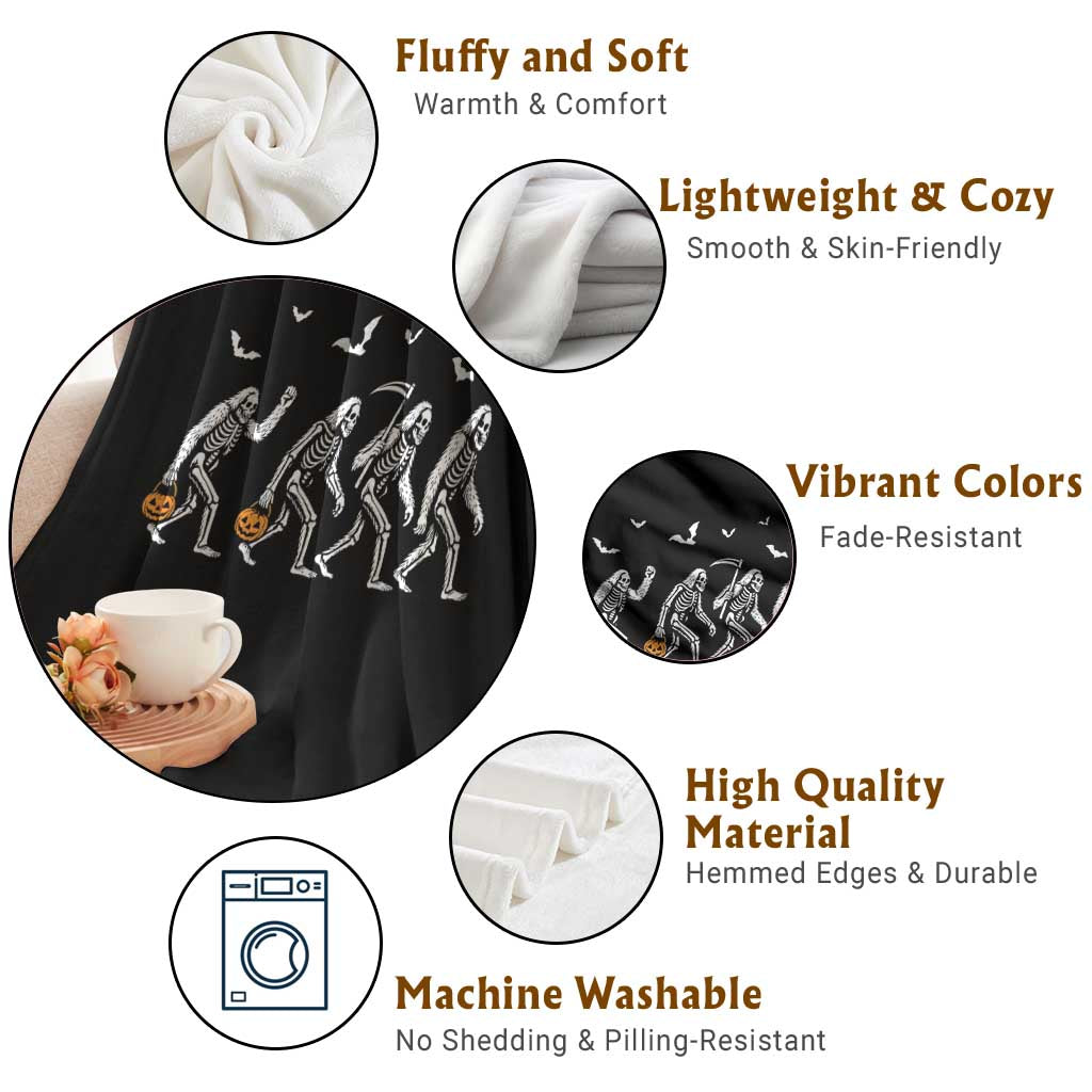 Funny Halloween Bigfoot Throw Blanket Skeleton Sasquatch Jack O Lantern - Wonder Print Shop