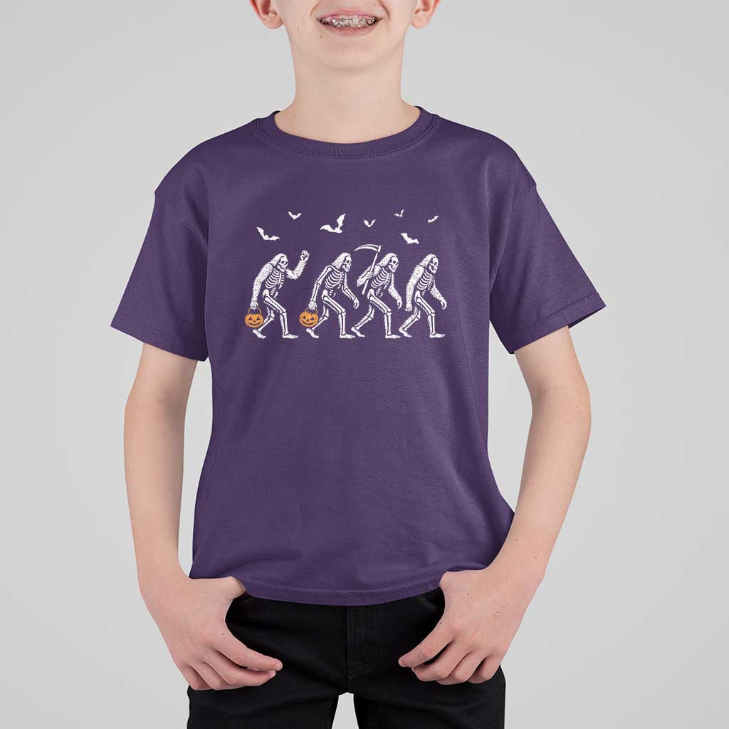Funny Halloween Bigfoot T Shirt For Kid Skeleton Sasquatch Jack O Lantern - Wonder Print Shop