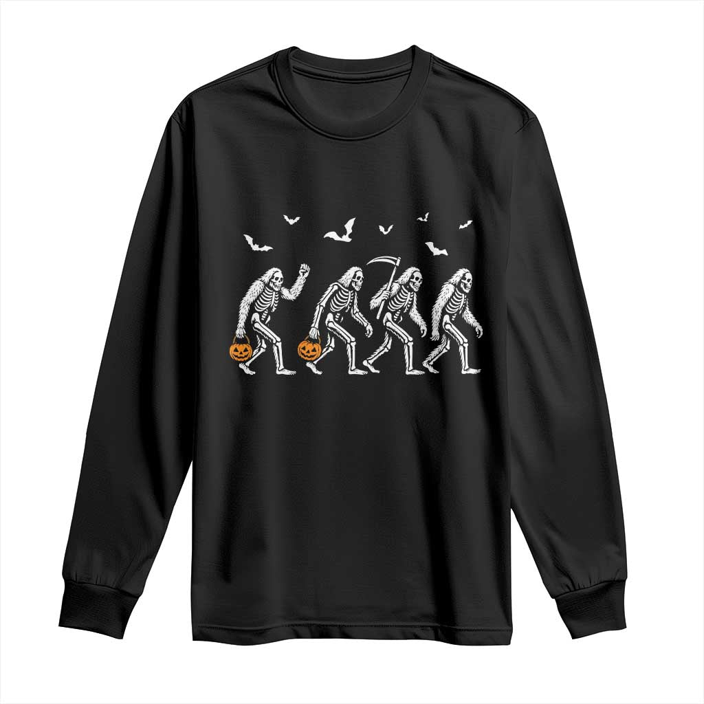 Funny Halloween Bigfoot Long Sleeve Shirt Skeleton Sasquatch Jack O Lantern - Wonder Print Shop