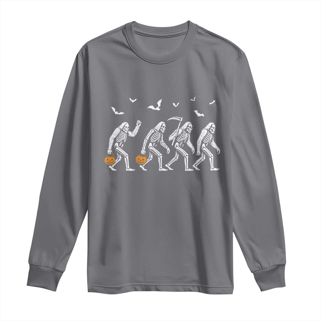 Funny Halloween Bigfoot Long Sleeve Shirt Skeleton Sasquatch Jack O Lantern - Wonder Print Shop