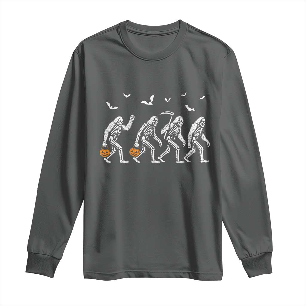 Funny Halloween Bigfoot Long Sleeve Shirt Skeleton Sasquatch Jack O Lantern - Wonder Print Shop