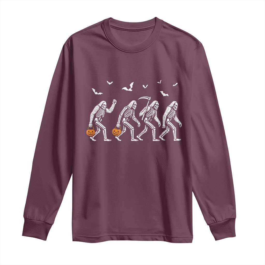 Funny Halloween Bigfoot Long Sleeve Shirt Skeleton Sasquatch Jack O Lantern - Wonder Print Shop