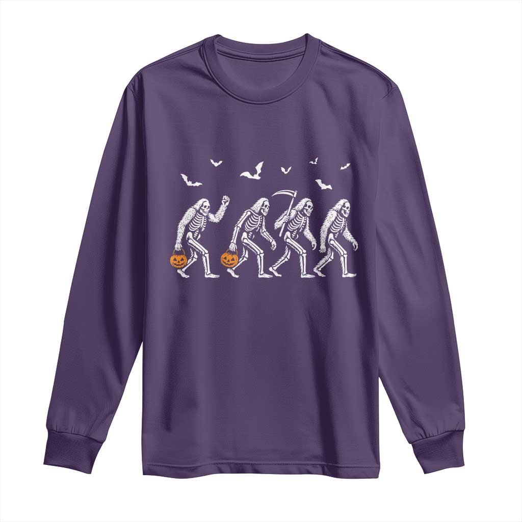 Funny Halloween Bigfoot Long Sleeve Shirt Skeleton Sasquatch Jack O Lantern - Wonder Print Shop