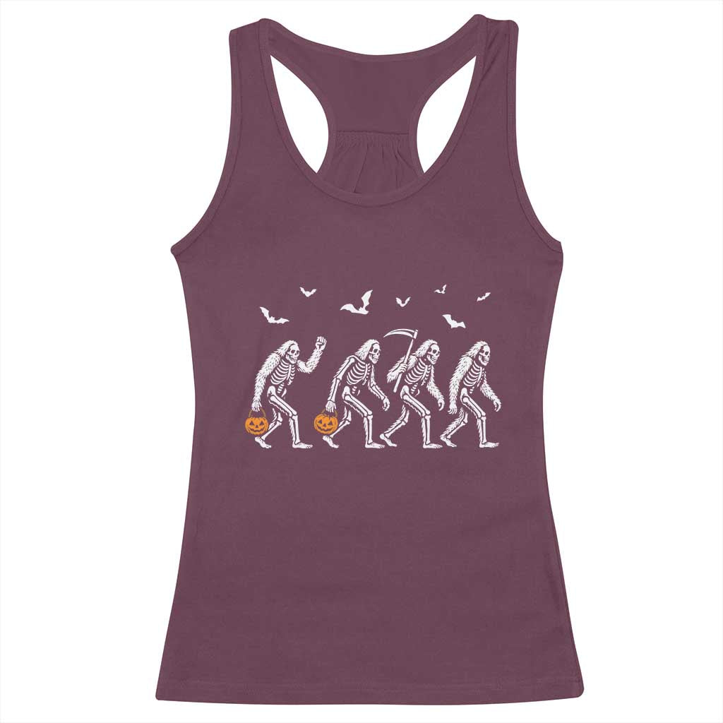 Funny Halloween Bigfoot Racerback Tank Top Skeleton Sasquatch Jack O Lantern - Wonder Print Shop