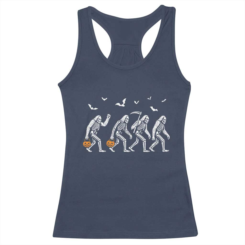 Funny Halloween Bigfoot Racerback Tank Top Skeleton Sasquatch Jack O Lantern - Wonder Print Shop