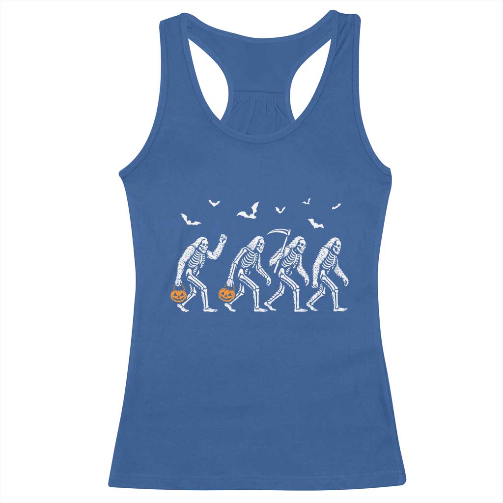 Funny Halloween Bigfoot Racerback Tank Top Skeleton Sasquatch Jack O Lantern - Wonder Print Shop