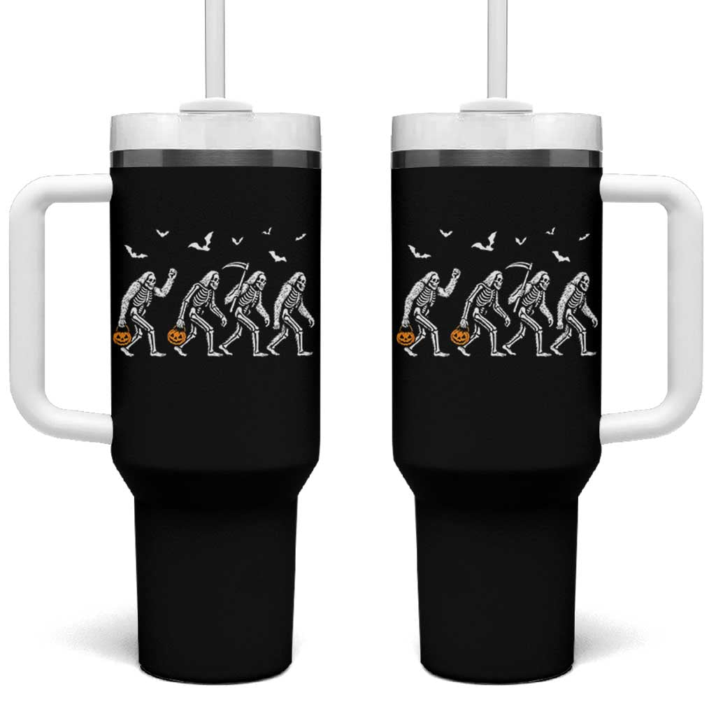 Funny Halloween Bigfoot Tumbler With Handle Skeleton Sasquatch Jack O Lantern - Wonder Print Shop