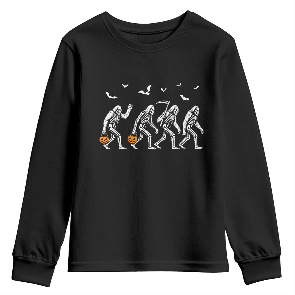 Funny Halloween Bigfoot Youth Sweatshirt Skeleton Sasquatch Jack O Lantern - Wonder Print Shop