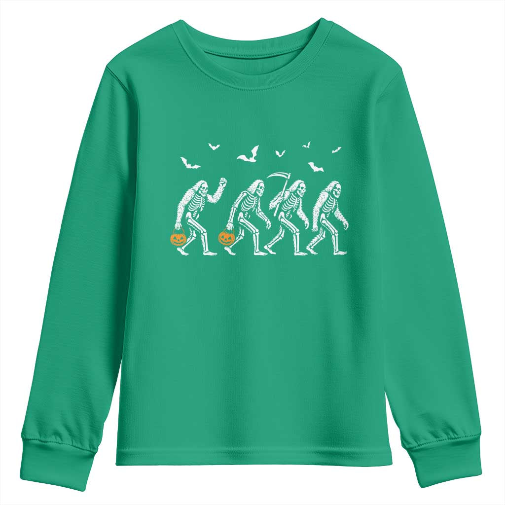 Funny Halloween Bigfoot Youth Sweatshirt Skeleton Sasquatch Jack O Lantern - Wonder Print Shop