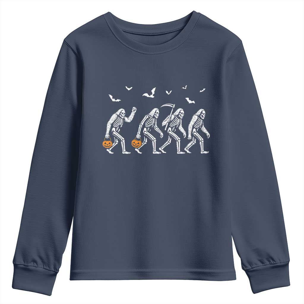 Funny Halloween Bigfoot Youth Sweatshirt Skeleton Sasquatch Jack O Lantern - Wonder Print Shop