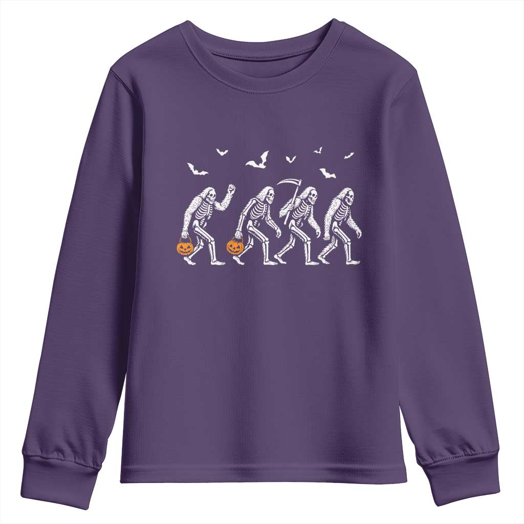 Funny Halloween Bigfoot Youth Sweatshirt Skeleton Sasquatch Jack O Lantern - Wonder Print Shop