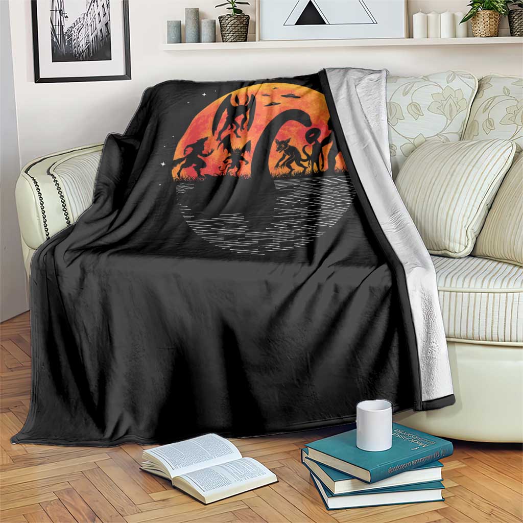 Funny Halloween Cryptid Folklore Bigfoot Alien Mothman Throw Blanket - Wonder Print Shop