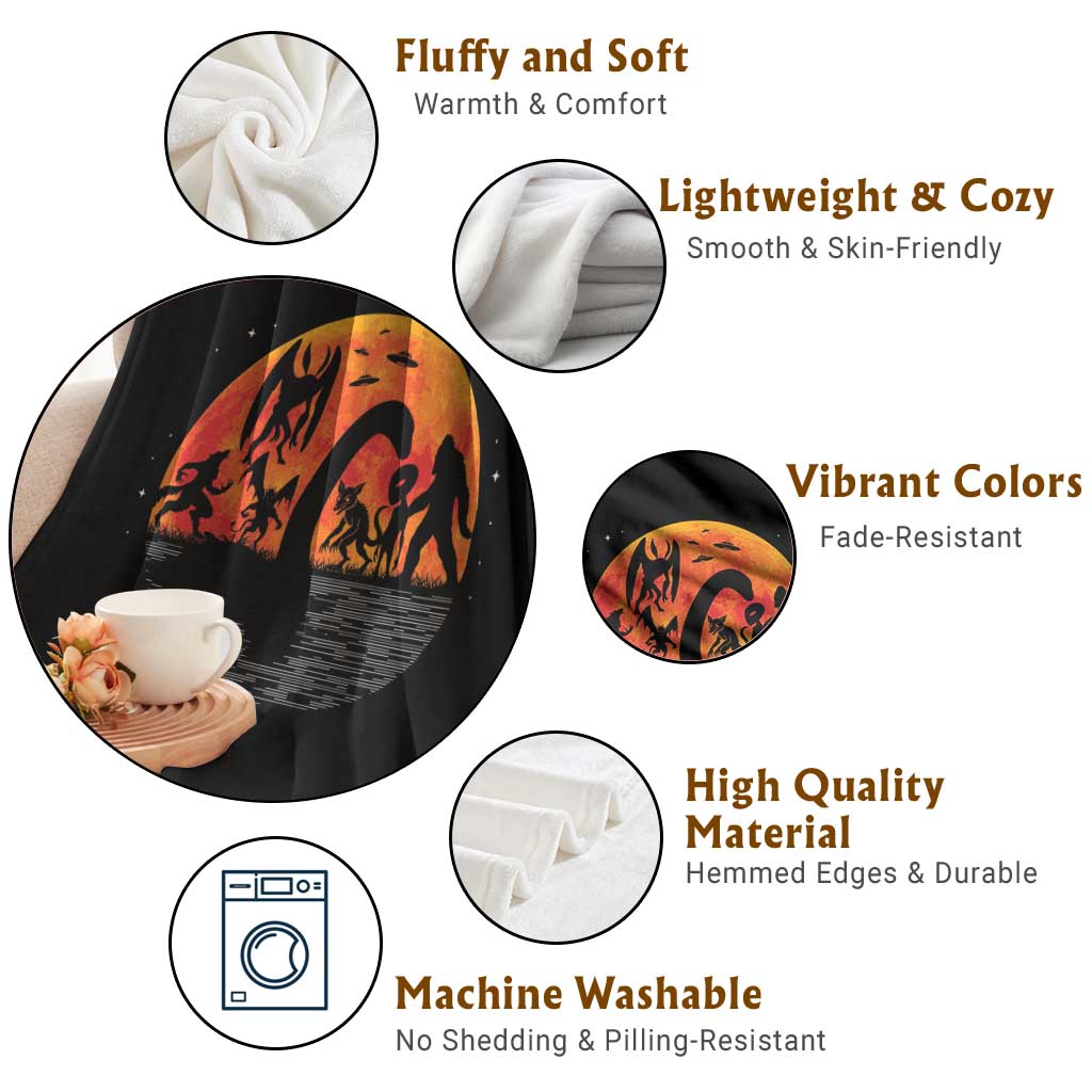 Funny Halloween Cryptid Folklore Bigfoot Alien Mothman Throw Blanket - Wonder Print Shop