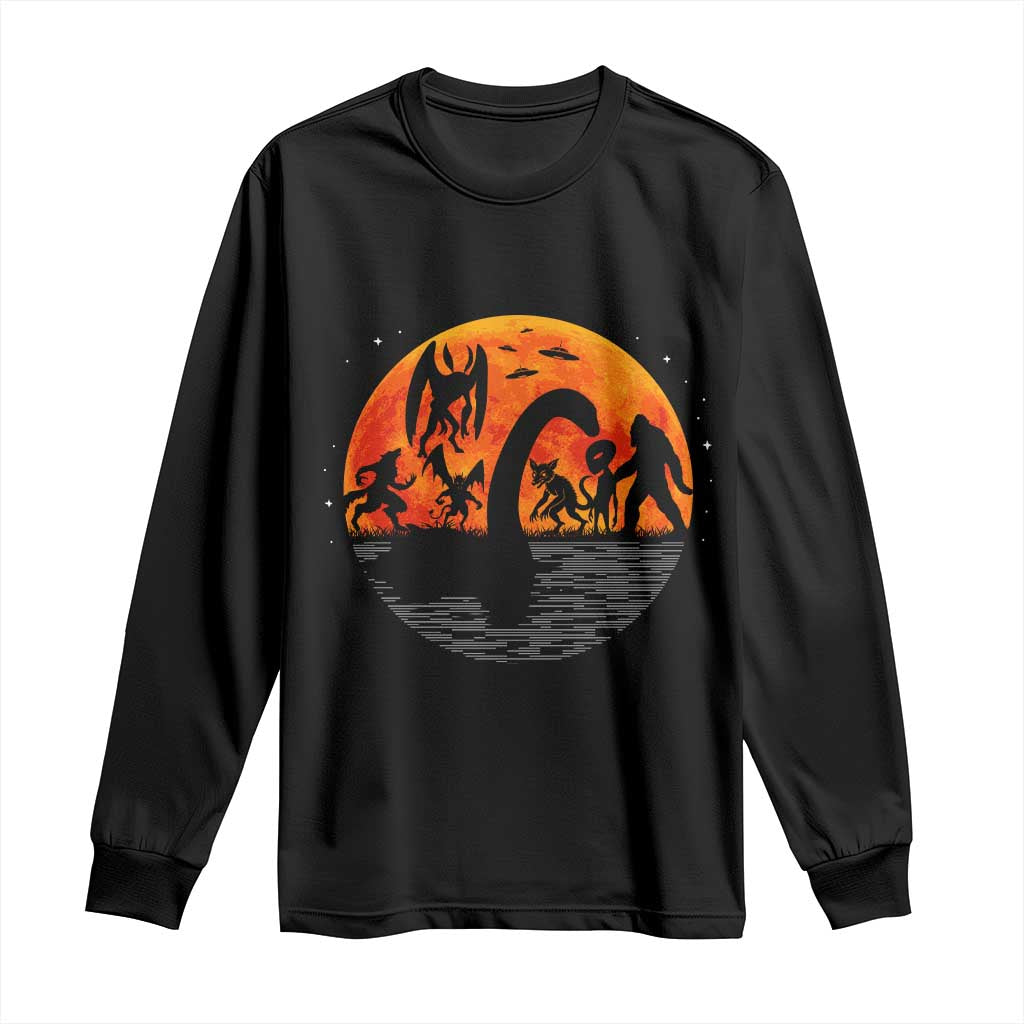 Funny Halloween Cryptid Folklore Bigfoot Alien Mothman Long Sleeve Shirt - Wonder Print Shop