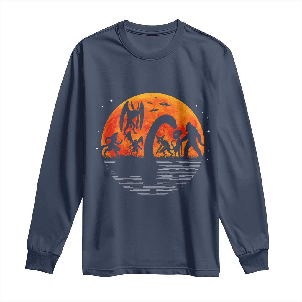 Funny Halloween Cryptid Folklore Bigfoot Alien Mothman Long Sleeve Shirt - Wonder Print Shop