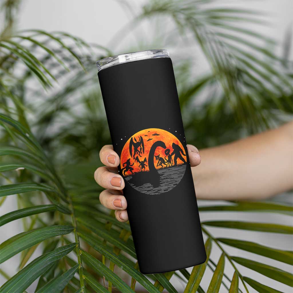 Funny Halloween Cryptid Folklore Bigfoot Alien Mothman Skinny Tumbler - Wonder Print Shop