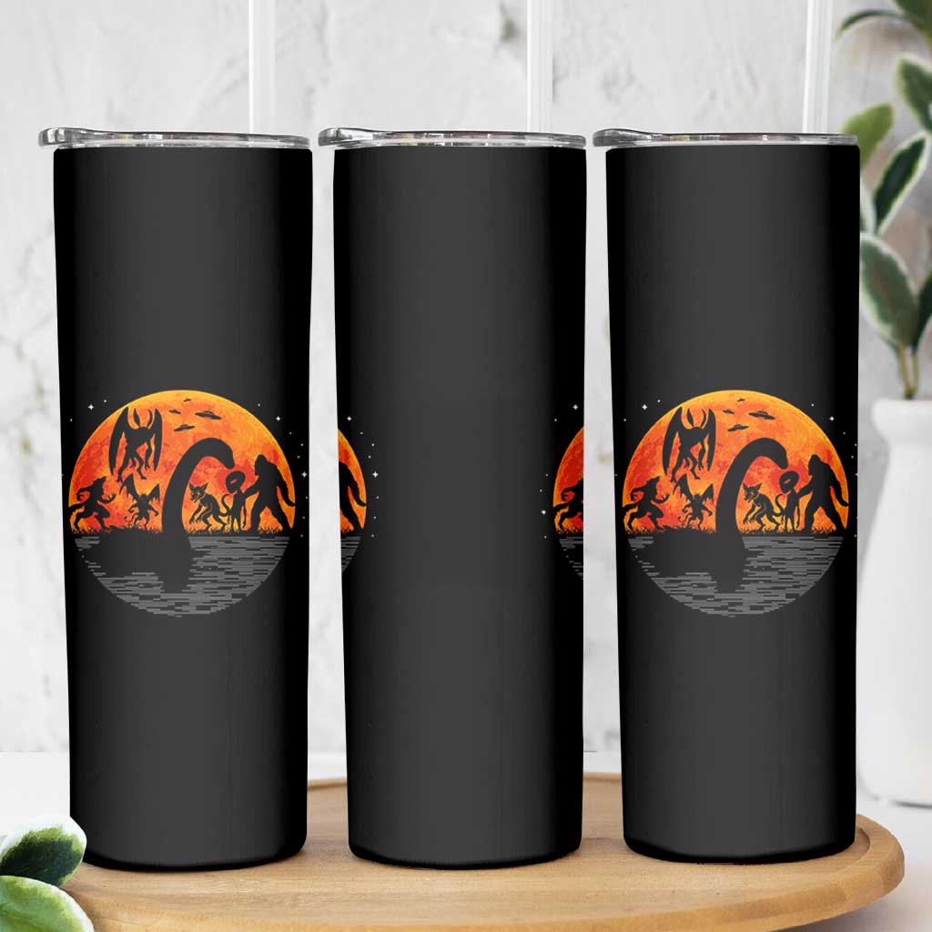 Funny Halloween Cryptid Folklore Bigfoot Alien Mothman Skinny Tumbler - Wonder Print Shop