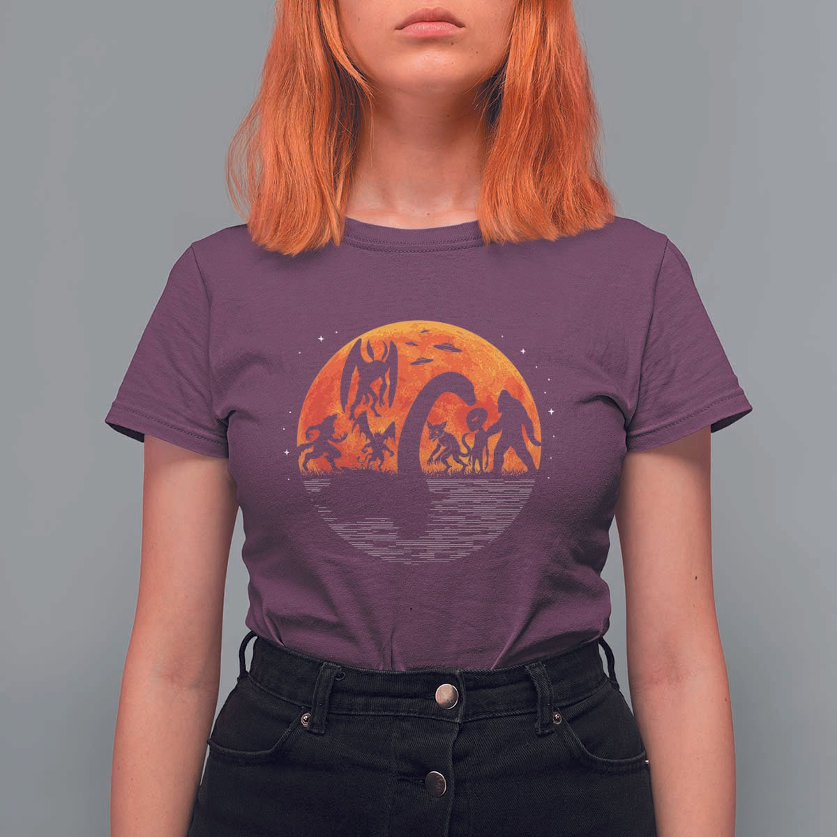 Funny Halloween Cryptid Folklore Bigfoot Alien Mothman T Shirt For Women - Wonder Print Shop