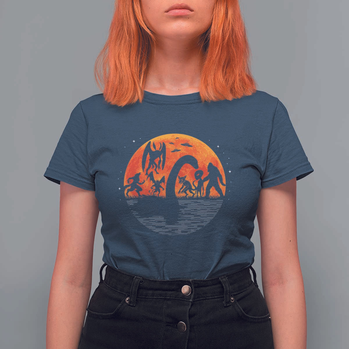 Funny Halloween Cryptid Folklore Bigfoot Alien Mothman T Shirt For Women - Wonder Print Shop