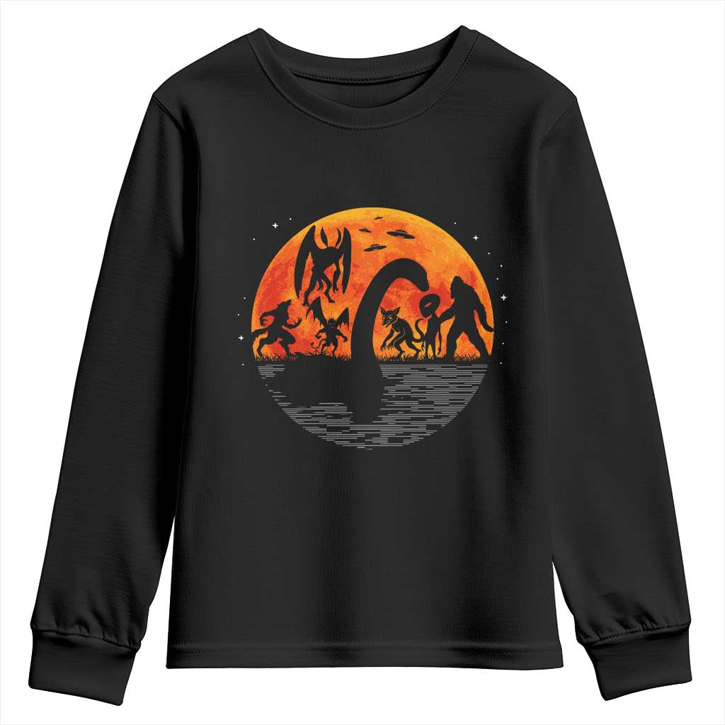 Funny Halloween Cryptid Folklore Bigfoot Alien Mothman Youth Sweatshirt - Wonder Print Shop