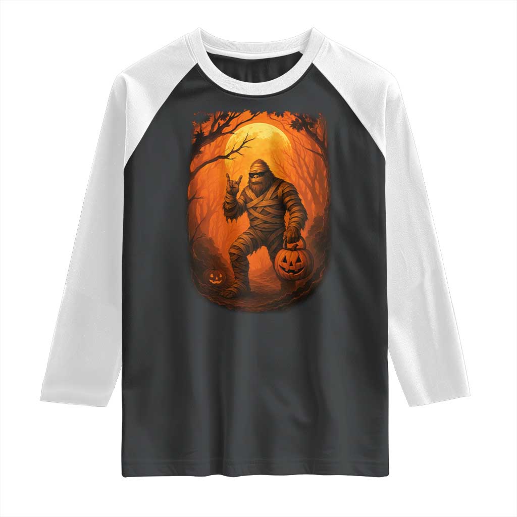 Funny Halloween Bigfoot Scary Spooky Cryptid Sasquatch Raglan Shirt - Wonder Print Shop