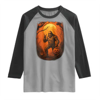 Funny Halloween Bigfoot Scary Spooky Cryptid Sasquatch Raglan Shirt - Wonder Print Shop