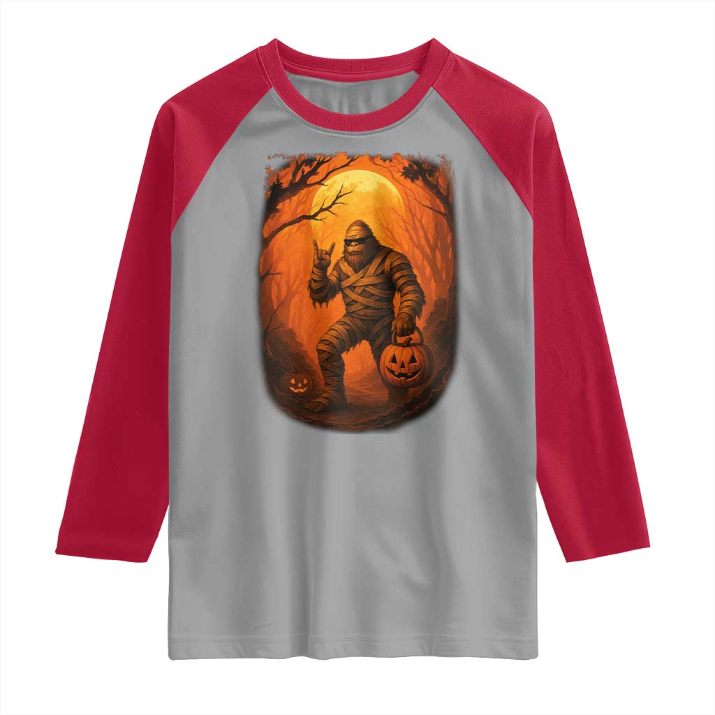 Funny Halloween Bigfoot Scary Spooky Cryptid Sasquatch Raglan Shirt - Wonder Print Shop