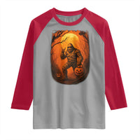 Funny Halloween Bigfoot Scary Spooky Cryptid Sasquatch Raglan Shirt - Wonder Print Shop