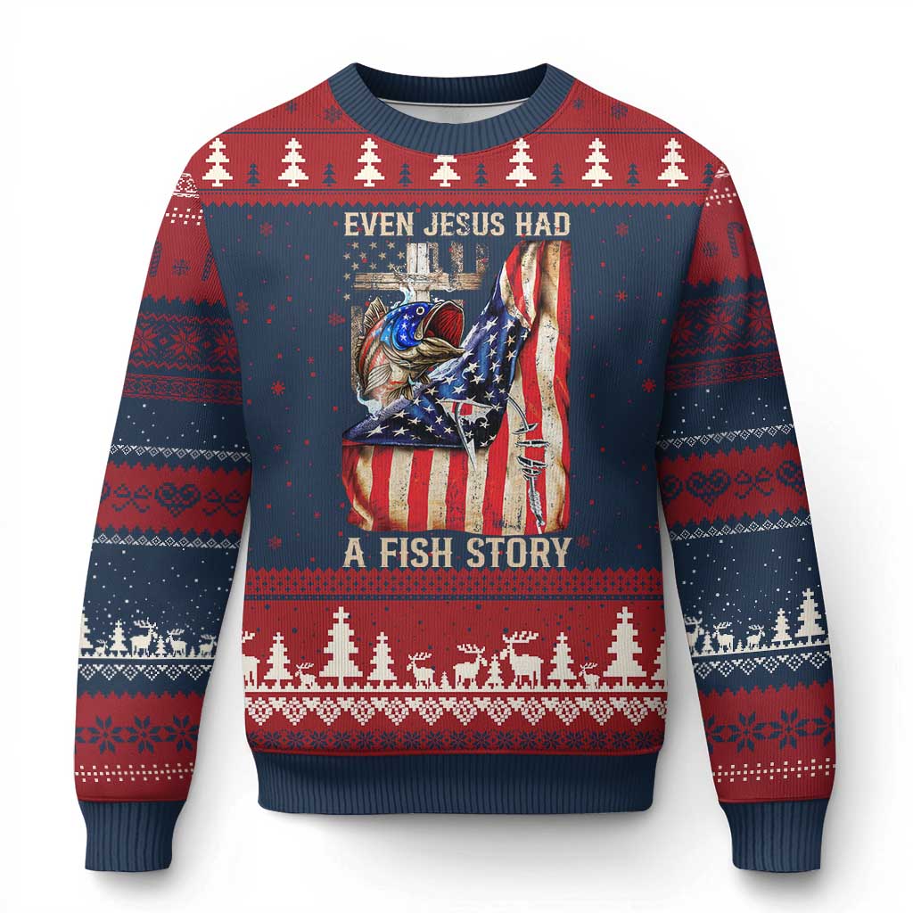 Funny Even Jesus Had A Fish Story Ugly Christmas Sweater Fisherman Christian Fishing - Wonder Print Shop