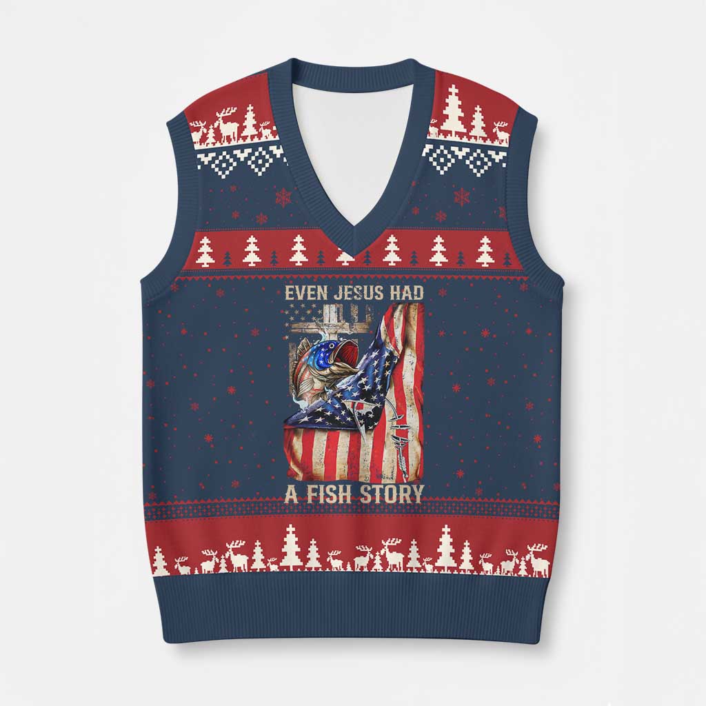 Funny Even Jesus Had A Fish Story V-Neck Knit Sweater Vest Fisherman Christian Fishing - Wonder Print Shop