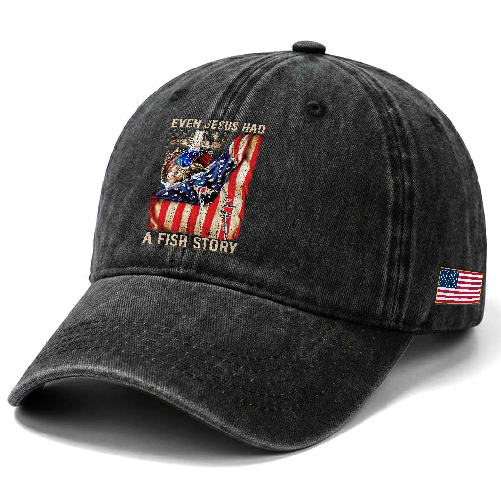 Funny Even Jesus Had A Fish Story Washed Cotton Baseball Cap Fisherman Christian Fishing