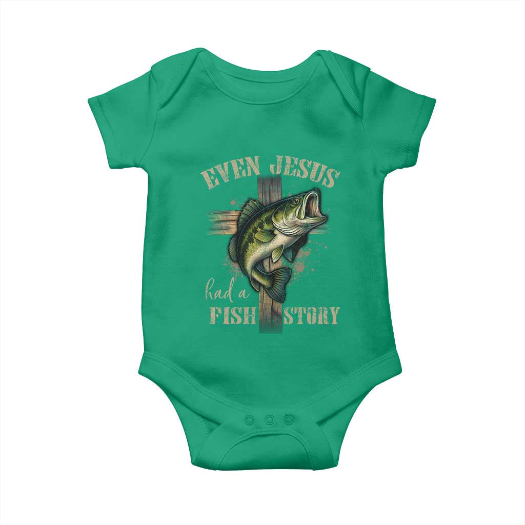 Even Jesus Had A Fish Story Baby Onesie Funny Fishermen Christian Cross - Wonder Print Shop