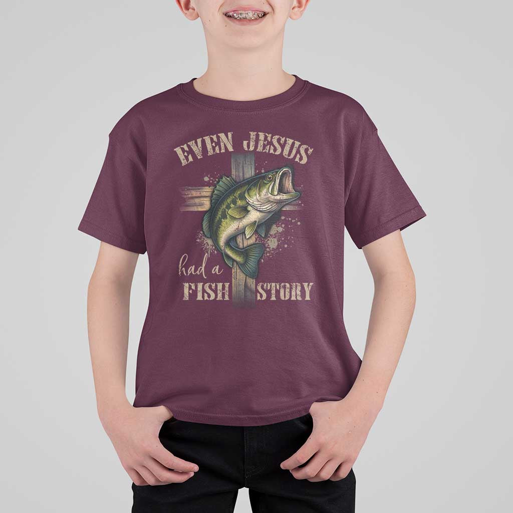 Even Jesus Had A Fish Story T Shirt For Kid Funny Fishermen Christian Cross - Wonder Print Shop