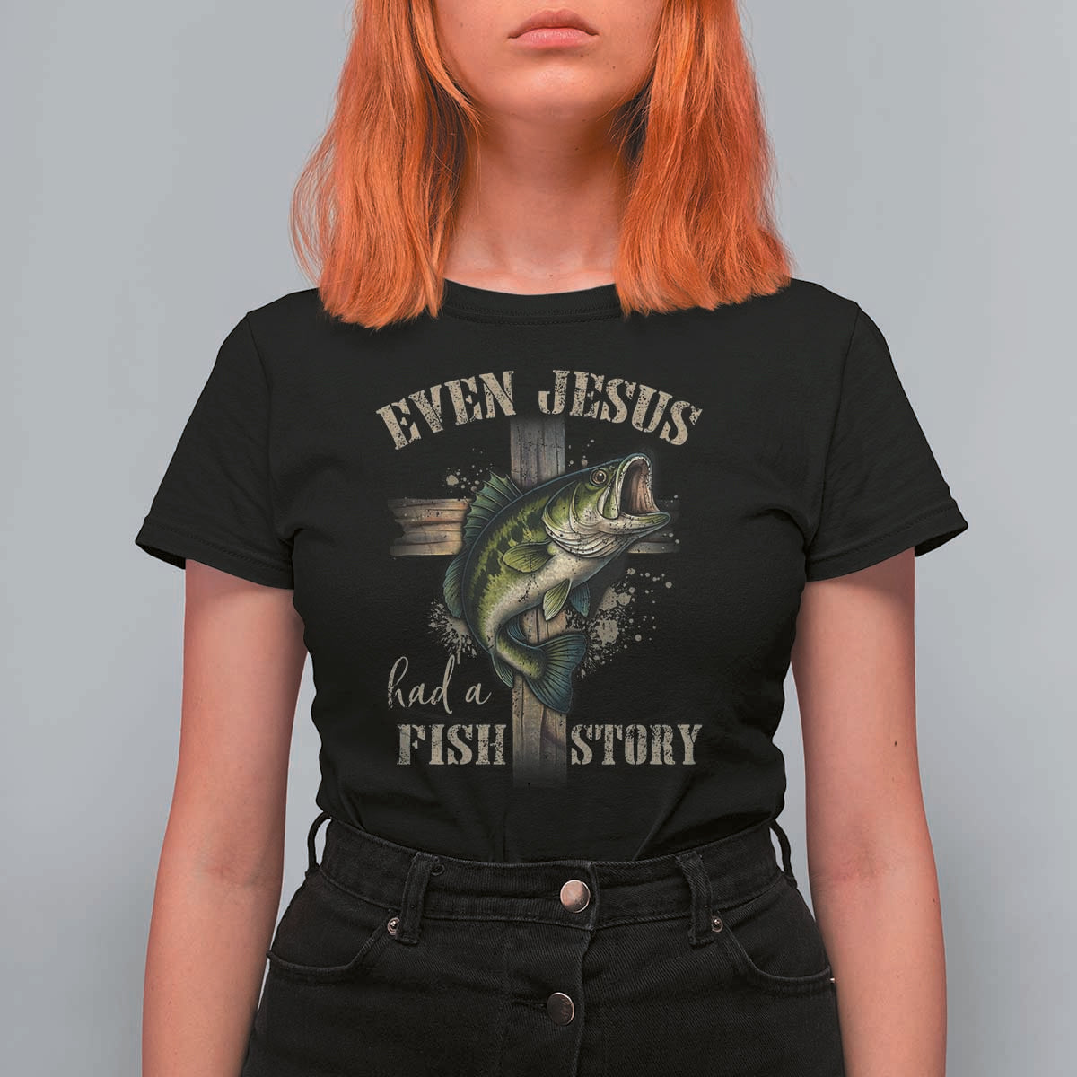 Even Jesus Had A Fish Story T Shirt For Women Funny Fishermen Christian Cross - Wonder Print Shop