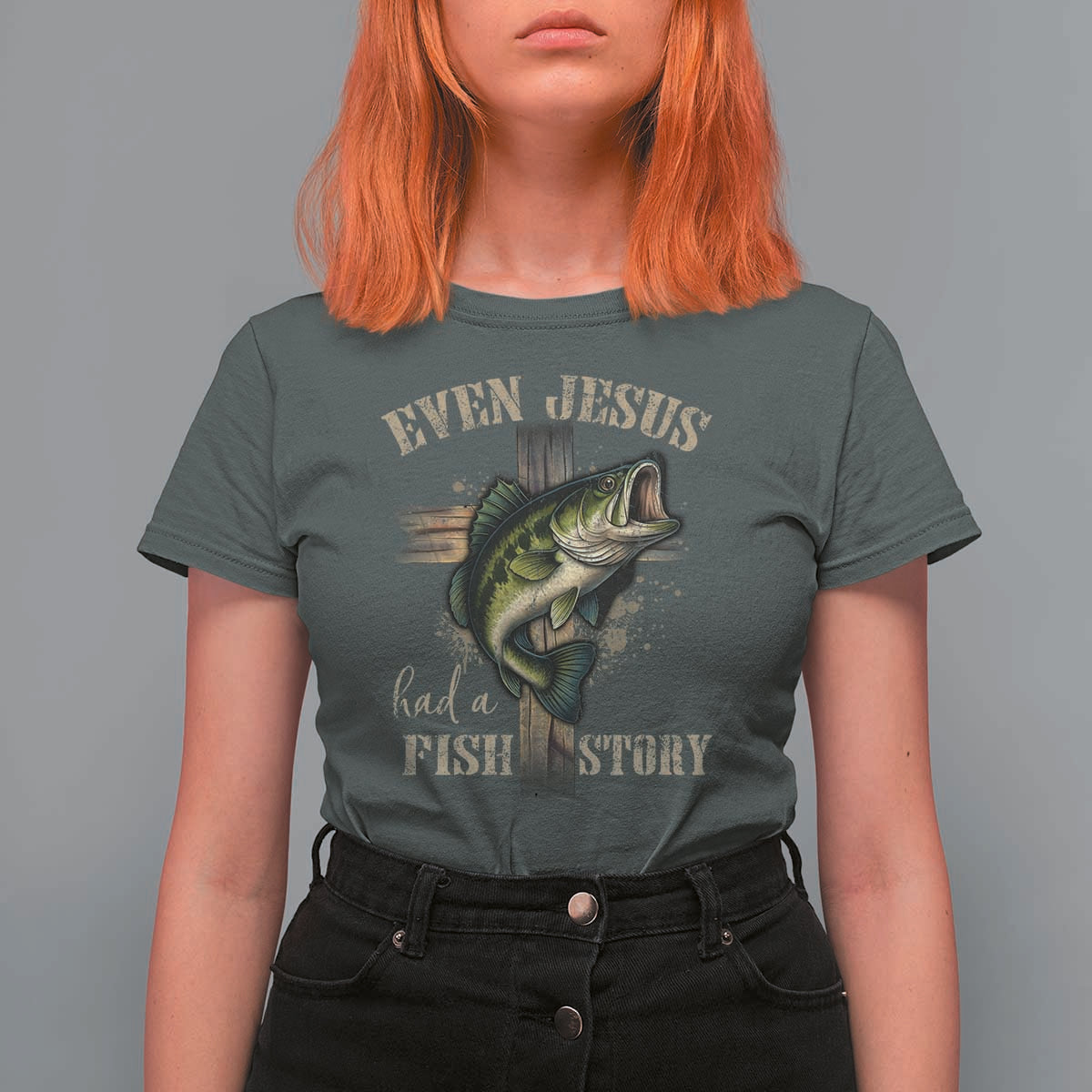Even Jesus Had A Fish Story T Shirt For Women Funny Fishermen Christian Cross - Wonder Print Shop