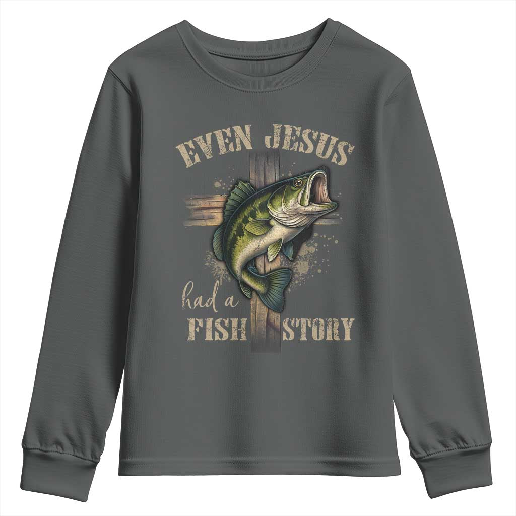 Even Jesus Had A Fish Story Youth Sweatshirt Funny Fishermen Christian Cross - Wonder Print Shop