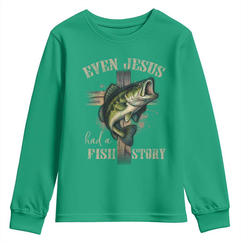 Even Jesus Had A Fish Story Youth Sweatshirt Funny Fishermen Christian Cross - Wonder Print Shop