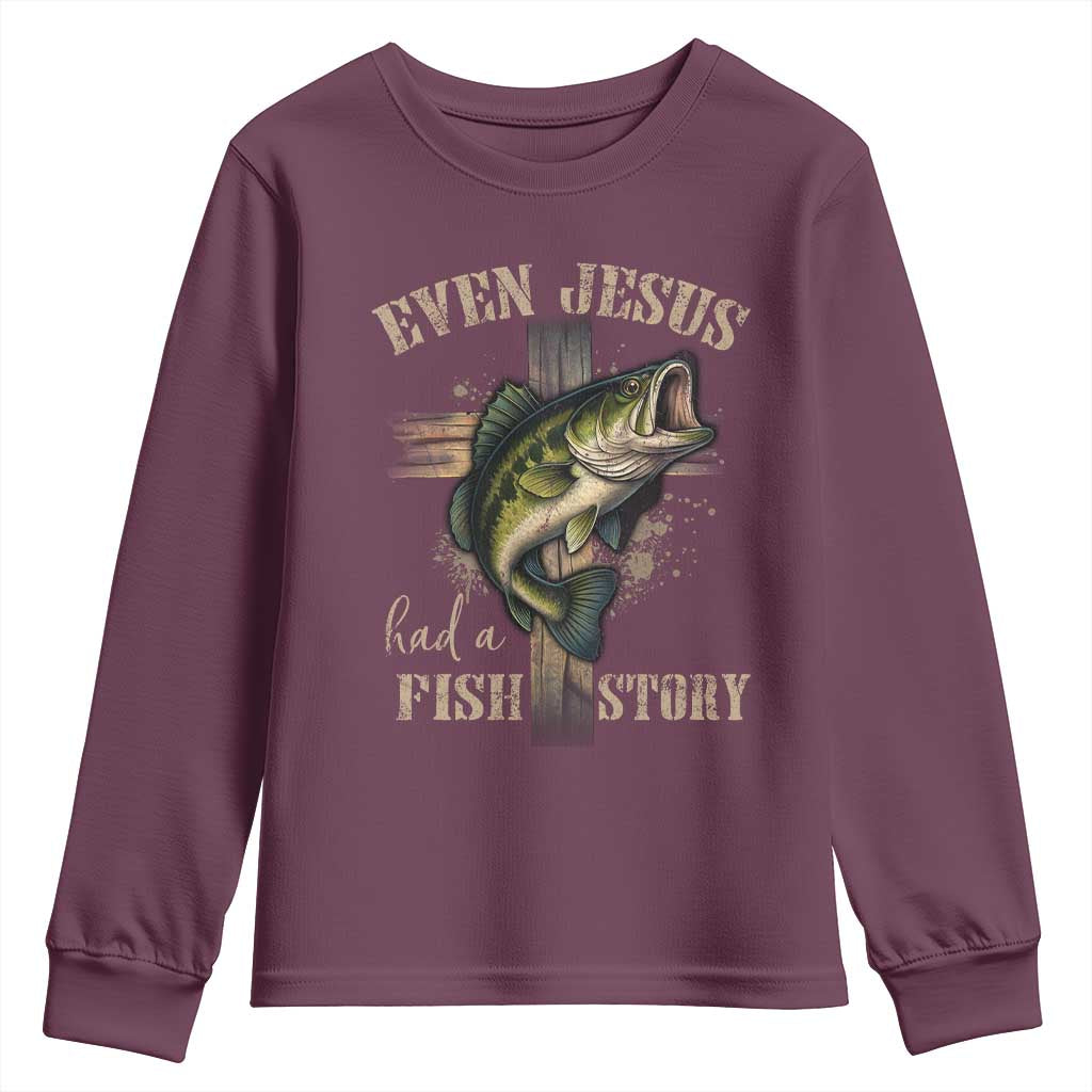 Even Jesus Had A Fish Story Youth Sweatshirt Funny Fishermen Christian Cross - Wonder Print Shop