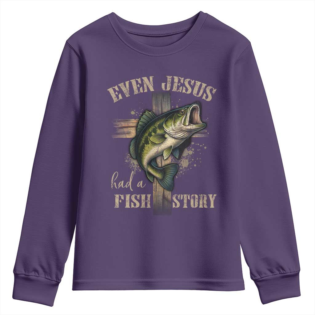 Even Jesus Had A Fish Story Youth Sweatshirt Funny Fishermen Christian Cross - Wonder Print Shop