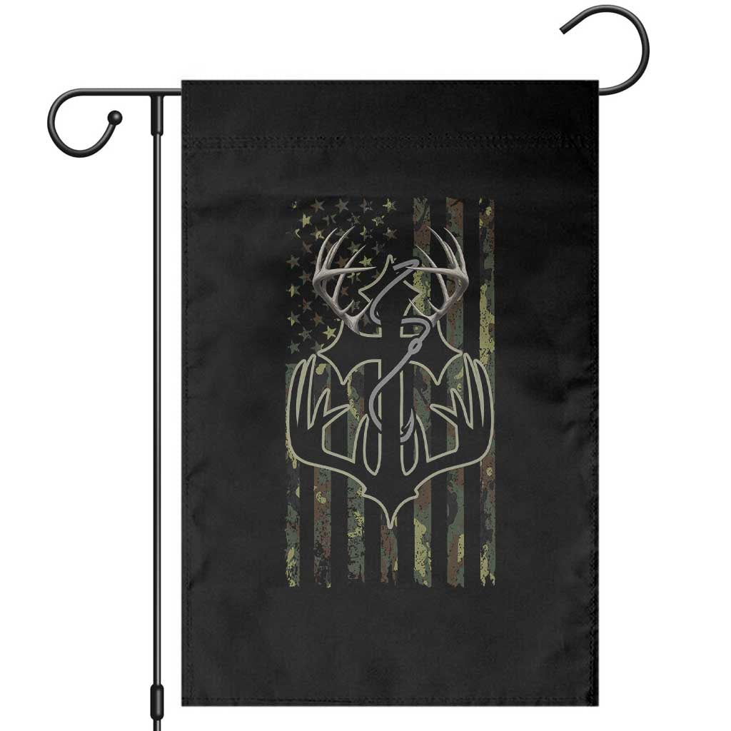 Faith Fishing Hunting Camo US Flag Cross With Hook Christian Garden Flag - Wonder Print Shop