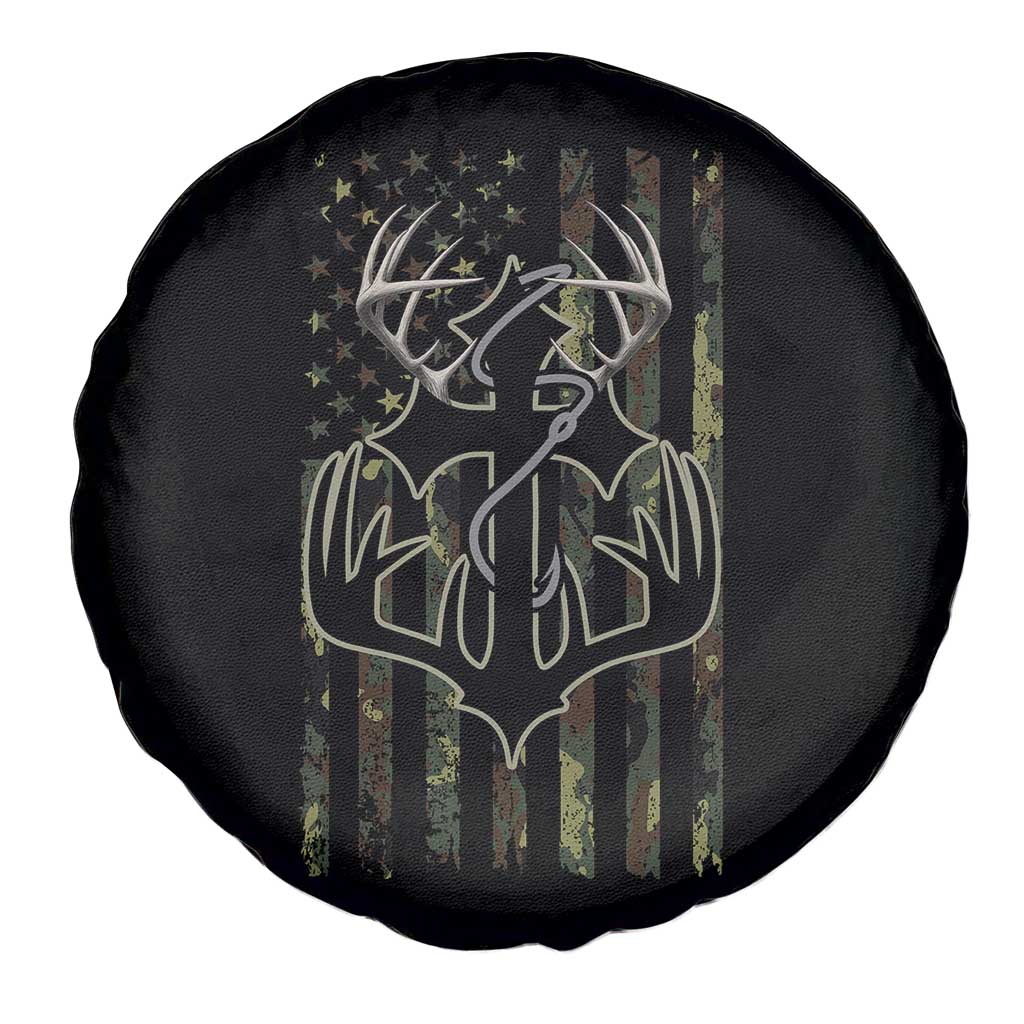 Faith Fishing Hunting Camo US Flag Cross With Hook Christian Spare Tire Cover - Wonder Print Shop