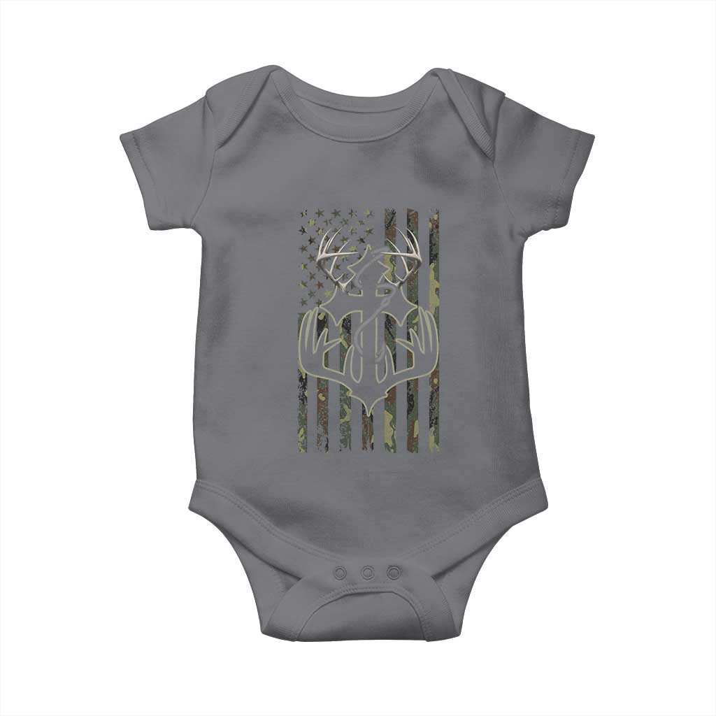 Faith Fishing Hunting Camo US Flag Cross With Hook Christian Baby Onesie - Wonder Print Shop