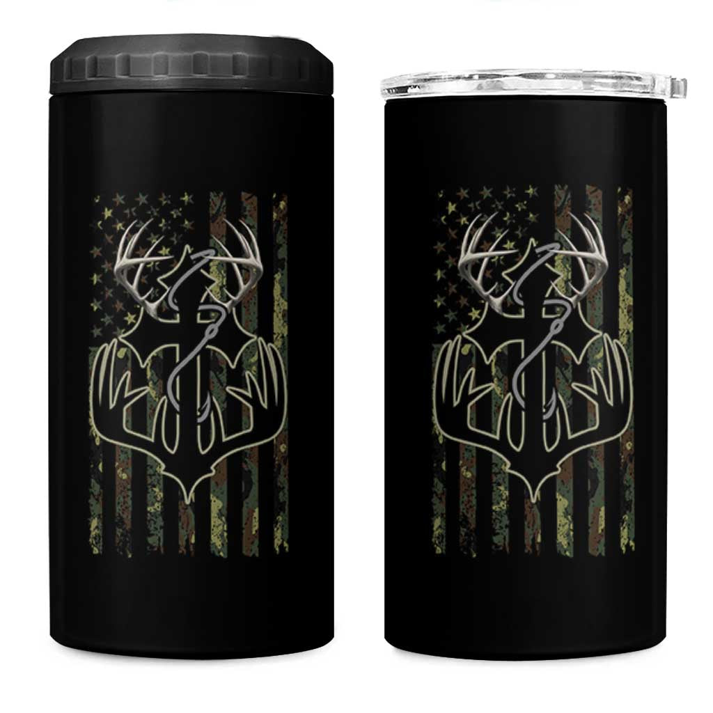 Faith Fishing Hunting Camo US Flag Cross With Hook Christian 4 in 1 Can Cooler Tumbler - Wonder Print Shop