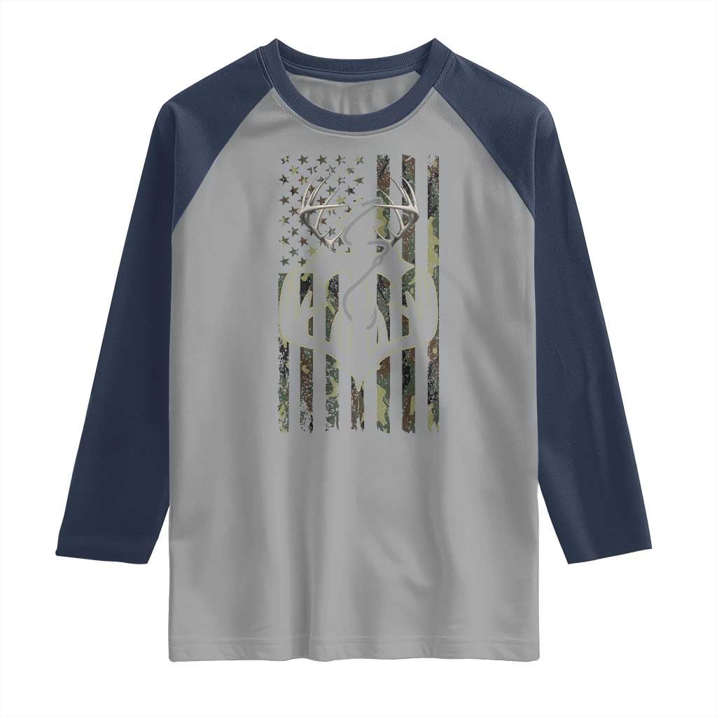 Faith Fishing Hunting Camo US Flag Cross With Hook Christian Raglan Shirt - Wonder Print Shop