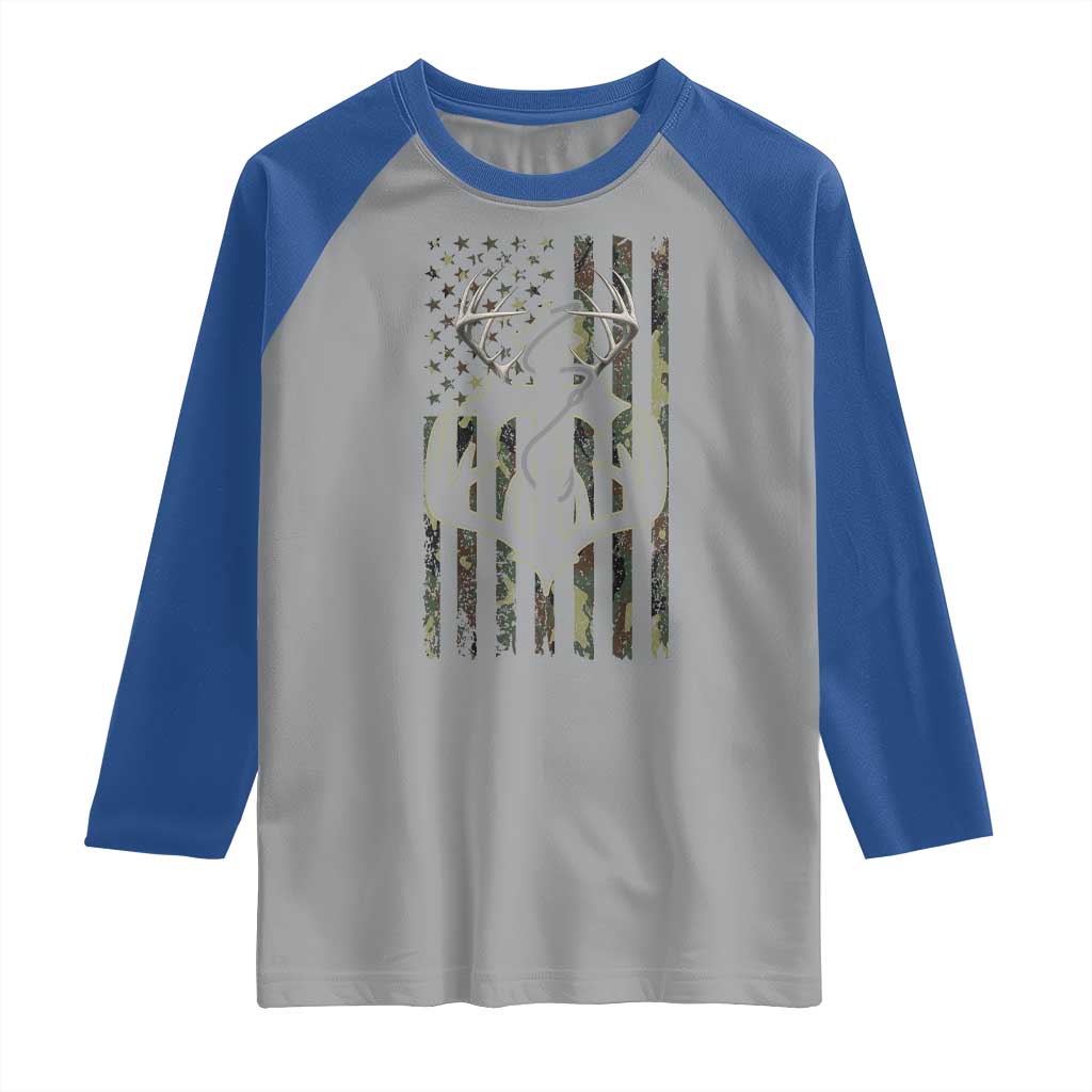 Faith Fishing Hunting Camo US Flag Cross With Hook Christian Raglan Shirt - Wonder Print Shop