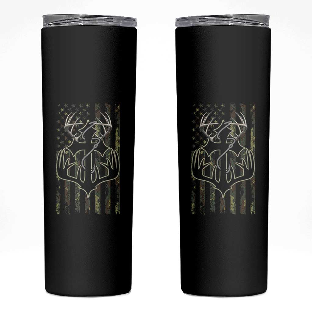 Faith Fishing Hunting Camo US Flag Cross With Hook Christian Skinny Tumbler - Wonder Print Shop